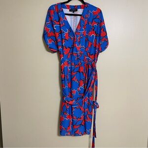 Eloquii Faux Wrap Dress cuff Sleeve Bold Floral Print Multicolor Size‎ 14